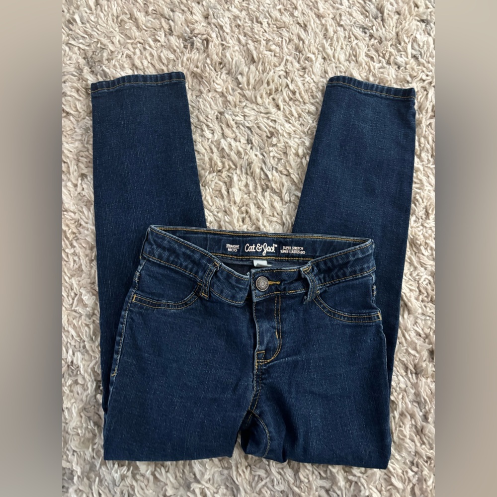 Cat & Jack girls jeans size 7 straight leg dark denim wash super stretch